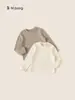 Ropa Infantil Youbao Tops para Niñas Invierno Nuevo Color Sólido Cuello Redondo Infantil Manga Larga Versátil Camiseta Básica Infantil