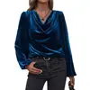 Outono e Inverno 2025 Novas Roupas Femininas Transfronteiriças Amazon Wish Europeu e Americano Veludo Coreano Gola de Pelo Tops Femininos de Manga Longa para Mulheres