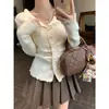 Fio com alma lavávelCardigã de tricô macio e delicado estilo francês com gola de lapela, novo top feminino para usar em camadas