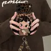 Pulsera de Niña con Estampado de Leopardo Adecuada para Funda de Teléfono Apple 17pm iPhone 15 Caricatura Linda 16 Silicona 18 Otoño Invierno 14