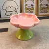 Tigela de cerâmica floral para gato com base elevada para proteger o pescoço e evitar tombamento, cor sob esmalte para prevenir queixo preto, tigela para pets para gatos e cães