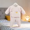 Roupa Íntima Térmica para Recém-Nascidos Estilo Outono com Punhos Sem Costura e Gancho de Uso Duplo, Conjunto para Bebê Tamanho 52/59