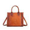 Bolsa Feminina de Couro Genuíno Personalizada Primeira Camada Couro Bovino Retrô Pequena Bolsa Quadrada Bolsa de Mão com Relevo de Pena Bolsa de Ombro Feminina Processamento de Bolsa