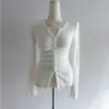 Comercio Exterior Ropa de Mujer Otoño Nuevo Estilo Elegante Cuello en V Color Sólido Botones Arriba Ajuste Delgado Versátil Manga Larga Cardigan de Punto Pequeña Prenda Exterior