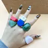 Anillo de Resina Geométrico Arcoíris con Patrón de Nube Difuminada Estilo Nuevo Japonés y Coreano Transfronterizo Anillo Ins de Verano Lindo Estilo Milenio para Mujeres