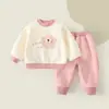 Conjunto de moletom de fleece espesso para bebê, outono e inverno, para meninos e meninas, roupa quente de duas peças