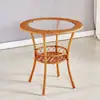 Conjunto de Mesa e Cadeiras de Chá para Varanda Pastoral Rattan Trançado Mesa de Café Pequena de Lazer Mesa Redonda Pequena de Vidro Temperado Mesa para Beber Chá Fábrica