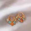 Brincos de franja com contas de zircônia azul vintage, estilo retrô francês, luxo leve e sensação de alta qualidade