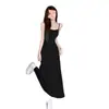 Spice Girl cintura alta Sling vestido feminino verão 2023 novo apertado cintura emagrecimento fora do ombro base interna over-the-knee vestido longo