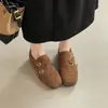Mocasines Dulces de Punta Cuadrada y Suela Gruesa, Zapatos de Algodón Literarios Retro de Invierno con Hebilla de Una Línea, Zapatos Pequeños de Cuero Retro para Niñas con Aumento de Altura Interior