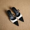 Sandalias Mocasín de Punta Abierta con Tacón Bajo, Correa y Espalda Abierta, Estilo Nuevo Inspirado en Chanel, Bloques de Color, para Mujer