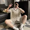 Pijama de verão masculino, cardigã de manga curta, shorts, conjunto de roupa para casa, casual, pode ser usado fora, gola de lapela, cartoon, transfronteiriço, estilo japonês e coreano