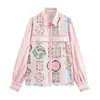 Camisa de Manga Larga con Estampado de Posicionamiento Estilo Graffiti Europeo y Americano para Mujer 2025 6701