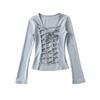 Camiseta Elegante Sexy de Manga Larga Ajustada con Tirantes Cruzados Royal Sister 2025 Nueva Camiseta Básica Ajustada Chica Picante Pura