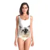Maiô Peça Única Popular da Amazon com Estampas Personalizadas de Desenhos Animados 3D, Maiô Peça Única Triângulo Sem Mangas de Secagem Rápida para Mulheres