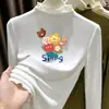 Camiseta Base Térmica para Niña de Manga Larga y Cuello Medio Alto con Borde Fruncido Primavera Otoño Invierno Color Sólido Estilo Coreano Camiseta para Niños Top para Bebé