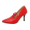 Zapatos nuevos 2025 de correa en T, zapatos con forma de T, zapatos de una sola capa para primavera y otoño, tacones altos de punta, tallas grandes 40-48, zapatos de comercio exterior