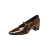 Suela silenciosa, viaje sin preocupaciones~ Zapatos Mary Jane de piel de vaca Otoño 2026 Tacón grueso Tacón medio Punta cuadrada pequeña Piel genuina Zapatos planos para mujer