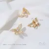 Cuentas Espaciadoras de Mariposa Tridimensionales Incrustadas con Circonita que Conserva el Color, Rellenas de Oro de 14K, para DIY Hecho a Mano, Accesorios de Joyería para Collares de Perlas y Cristales