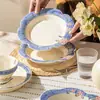 Juego de cuencos y platos ins vintage, vajilla de cerámica de color bajo vidriado para uso doméstico, cuencos de alta estética, platos, cuencos para yogur, platos de cena