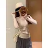Linda blusa de tricô cinza estilo coreano com decote V e mangas compridas para mulheres, outono de 2025, top interno de gola baixa com um toque estiloso