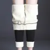 Leggings de Lana de Cordero Extra Gruesos del Noreste para Mujer, para Usar en Invierno por Fuera, Forrados de Polar, Engrosados, Talla Grande, Cintura Alta, que Recogen el Vientre, Pantalones Cálidos para Otoño e Invierno