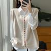 Chaleco de punto con cuello redondo y hebilla de color retro francés para mujer, cárdigan sin mangas, suéter de otoño 2024, chaleco apilable que combina con todo.