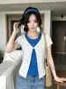 Camiseta de Manga Corta con Hombro Normal de Color Contrastante Estilo Coreano Falsa de Dos Piezas Lunares Verano Estilo Chica Caliente Adelgazante Favorecedor Nicho Versátil