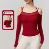Top de Yoga de Manga Larga Asimétrico de un Hombro con Panel de Malla Camisola Espalda Hermosa Ropa de Yoga Alta Elasticidad Ropa Deportiva para Fitness
