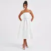 Moda feminina europeia e americana transfronteiriça verão 2025 vestido elegante justo sem alças ombro a ombro com amarração no pescoço atacado