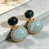 Estilo Vintage Retro Francés Hong Kong Monet Medieval Clip para Oreja Pendientes de Perla Pendientes Verdes Joyería Femenina para Orejas