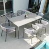Mesa y Sillas de Exterior Modernas y Sencillas Combinación Patio Jardín Balcón Restaurante Cafetería Mimbre Tejido con Cuerda Mesa y Sillas de Comedor de Ocio