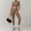 Nuevo conjunto de ropa de fitness transfronteriza para otoño e invierno para mujer, ajustado, alta elasticidad, secado rápido, Pilates, conjunto de yoga de cintura alta