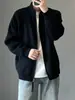 Cárdigan con cremallera de forro polar ártico para hombre, estilo casual holgado para primavera y otoño, chaqueta suéter con cuello vuelto, estilo versátil y casual