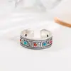 Joyas Yuebao Turquesa Roja del Sur Joyería Plata de Ley S925 Diseño de Mantra de Seis Palabras Estilo Étnico Anillo de Plata Listo en Stock