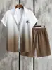 Camisa Masculina Estilo Havaiano de Manga Curta com Estampa de Coqueiro, Camisa de Manga Curta e Shorts, Conjunto Casual de Duas Peças para o Verão