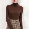 2 023 nova versão coreana do Coringa moda gola alta manga comprida cor sólida slim quente manga comprida camisola de malha roupas femininas