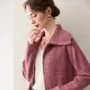 Cárdigan de Cachemira Otoño Invierno Nuevo Estilo Mujer Solapa Grande Holgado Estilo Coreano Estilo Perezoso Top Moda Cremallera Tejido
