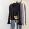 Camisa base de punto con cuello polo morado para mujer, corte ajustado, manga larga, para primavera y otoño, top de punto de alta gama