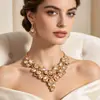 Set de Collar y Pendientes de Piedras Preciosas Multicolor Retro Europeo para Mujer Moda Accesorios para Vestido de Novia Banquetes Noche Joyería Transfronteriza