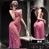 Ebrio Escuchando el Viento y Pasión Vestido Morado Sexy de Tirantes Encaje Transparente Pura Tentación Uniforme para Pecho Pequeño