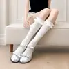 Meias arrastão com laço vazado estilo balé, meias pretas para panturrilha Lolita hot girl, meias de meia-panturrilha subcultura Y2K para o verão