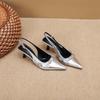 MT-7 Zapatos de Tacón Fino Estilo Chanel Baotou para Mujer Nuevos Decorativos con Cinturón Tacones Altos de Punta Zapatos de Mujer