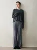 Camiseta Base de Cachemir de Hilo Fino a Rayas de Longitud Media para Mujer, Suéter Jersey de Cachemir Elegante con Cuello Redondo para Otoño e Invierno, Regular