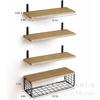 Estante flotante para pared de venta al por mayor con cesta de almacenamiento, estante de pared de madera para baño, estante de almacenamiento con soporte de hierro