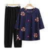 Verano nuevo para mujeres de mediana edad y mayores de talla grande, traje de camiseta de manga tres cuartos bordada estilo étnico, top estilo occidental para mamá