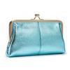 Bolso de mano largo con clip de moda simple de cuero genuino, nueva billetera de piel de vaca de primera capa, bolso de almacenamiento dorado con boca, gran capacidad