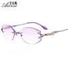 Gafas con Borde Cortado en Diamante para Mujer, Monturas de Gafas sin Aro, Gafas Graduadas de Titanio Puro Ultraligeras, Gafas Ópticas Terminadas