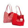 2026 Nova Bolsa de Lona Versátil com Padrão Ondulado Dupla Face de Grande Capacidade, Bolsa Tote Casual Simples para o Dia a Dia