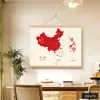 Mapa de China Decoración para Sala de Estar Pintura Cuerda para Colgar Mural Estilo Tronco Pintura Colgante para Entrada Lienzo Colgante para Estudio Pintura de Pared para Dormitorio